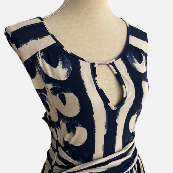 Anthropologie Maeve Sennebec Fit and Flare Dress Medium Navy Cream Print - Picture 8 of 12